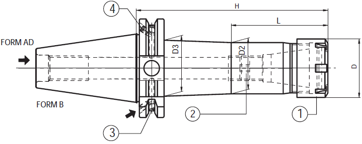 Патрон цанговый с хв. 7:24-50 ISO50 (DIN2080) для цанг ER40 ISO50H76ER40 (KINTEK