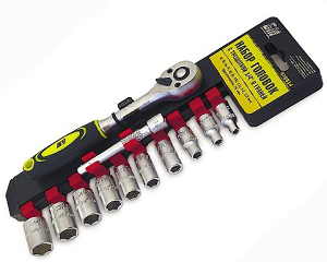 Набор  сменных  торцевых  головок  1/4"  4-13мм  12предм.  с  трещ.  и  удлинит.  970814  (БМ)  CrV