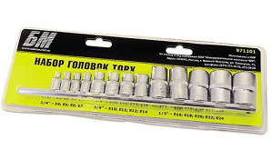 Набор  сменных  торцевых  головок  TORX  E4-E24  13предметов  971101  (БМ)  CrV