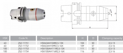 Патрон  сверлильный  с  хв.  HSK  0,5-13мм  HSK100AH111R0,5-13X  (KINTEK)  до  35000  об/мин